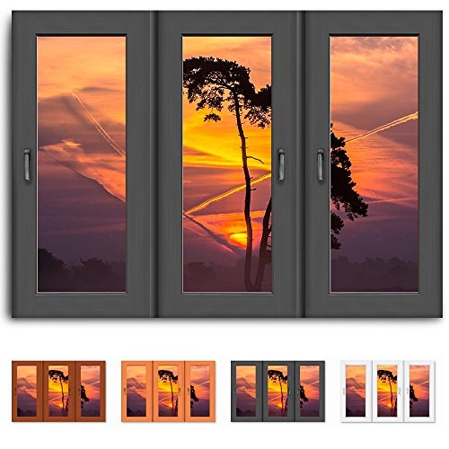 Bild auf Leinwand - Fensterblick Sonnenuntergang Baum - Fotoleinwand24 / AA0333 / Schwarz / 120x80 cm