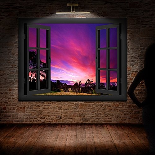 Bild auf Keilrahmen - Fensterblick Sonnenuntergang und...