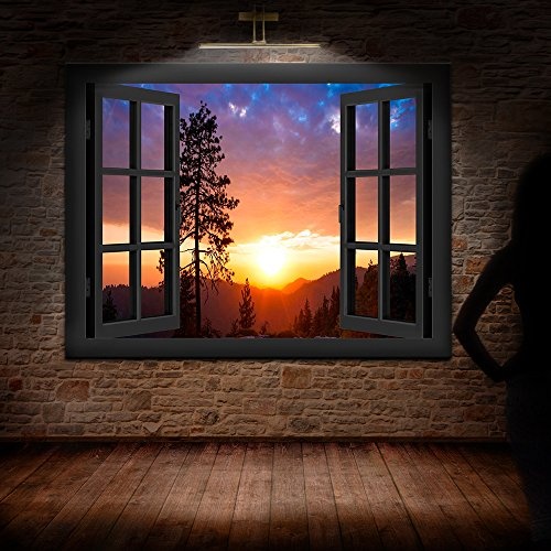 Bild auf Keilrahmen - Fensterblick Sonnenuntergang Mit...