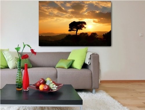 Bild auf Leinwand - Landschaft Sonnenuntergang Baum - Fotoleinwand24 / AA0565 / Bunt / 120x80 cm