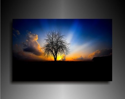 Bild auf Leinwand - Landschaft Baum Abenddämmerung - Fotoleinwand24 / AA0520 / Bunt / 120x80 cm