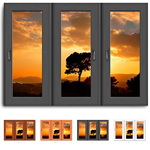 Bild auf Leinwand - Fensterblick Baum am Sonnenuntergang - Fotoleinwand24 / AA0402 / Schwarz / 120x80 cm