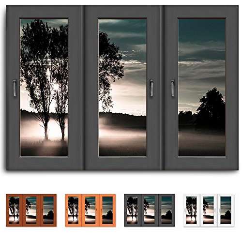 Bild auf Leinwand - Fensterblick Bäume am Sonnenuntergang - Fotoleinwand24 / AA0349 / Schwarz / 120x80 cm