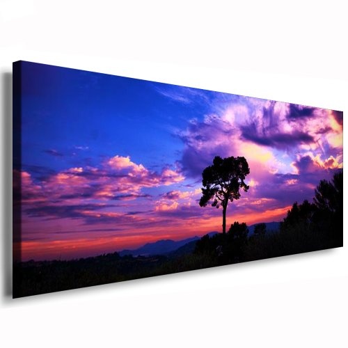 Kunstdruck Sonnenuntergang - Baum / Bild 120x50cm /...