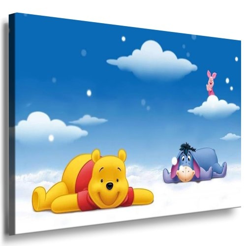 Winnie the Pooh Babyzimmer Leinwand Bild - 100x70cm k. Poster ! Bild fertig auf Keilrahmen ! Pop Art Gemälde Kunstdrucke, Wandbilder, Bilder zur Dekoration - Deko / Top 100 ! Bilder für Kinderzimmer - Babyzimmer