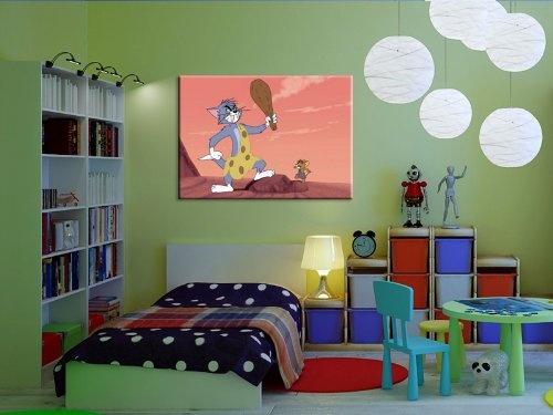 Tom und Jerry Kinderzimmer_Bild - 100x70cm k. Poster ! Bild fertig auf Keilrahmen ! Pop Art Gemälde Kunstdrucke, Wandbilder, Bilder zur Dekoration - Deko / Bilder für Kinderzimmer - Babyzimmer