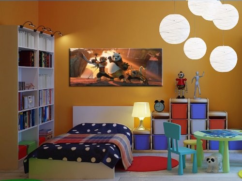 Kung Fu Panda Kinderzimmer_Bild - 120x50cm k. Poster ! Bild fertig auf Keilrahmen ! Pop Art Gemälde Kunstdrucke, Wandbilder, Bilder zur Dekoration - Deko / Bilder für Kinderzimmer - Babyzimmer