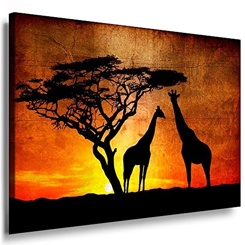 Fotoleinwand24 - Tiere Abstrakt Giraffen Sonnenuntergang / AA0058 / Fotoleinwand auf Keilrahmen/Farbig / 150x100 cm