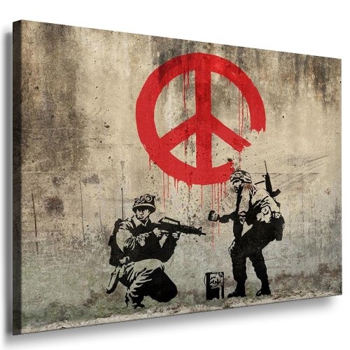 Fotoleinwand24 - Banksy Graffiti Art "Soldiers Painting Peace" / AA0127 / Bild auf Keilrahmen / Sepia / 60x40 cm
