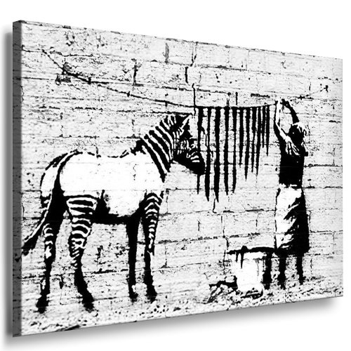 Fotoleinwand24 - Banksy Graffiti Art "Washed Zebra" / AA0138 / Bild auf Keilrahmen / Schwarz-Weiß / 60x40 cm