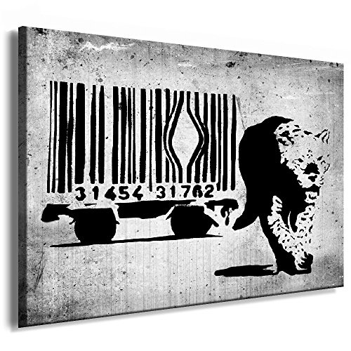 Fotoleinwand24 - Banksy Graffiti Art "BARCODE LEOPARD" / AA0019 / Fotoleinwand auf Keilrahmen / Schwarz-Weiß / 60x40 cm