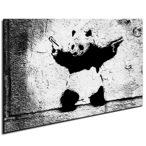 Fotoleinwand24 - Banksy Graffiti Art "Panda With Handguns" / AA0116 / Bild auf Keilrahmen / Schwarz-Weiß / 120x80 cm