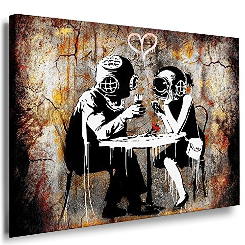 Fotoleinwand24 - Banksy Graffiti Art "DIVERS DATE" / AA0004 / Fotoleinwand auf Keilrahmen / Farbig / 40x30 cm