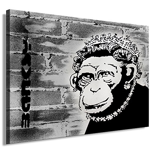 Fotoleinwand24 - Banksy Graffiti Art "Monkey Queen" / AA0112 / Bild auf Keilrahmen / Schwarz-Weiß / 60x40 cm
