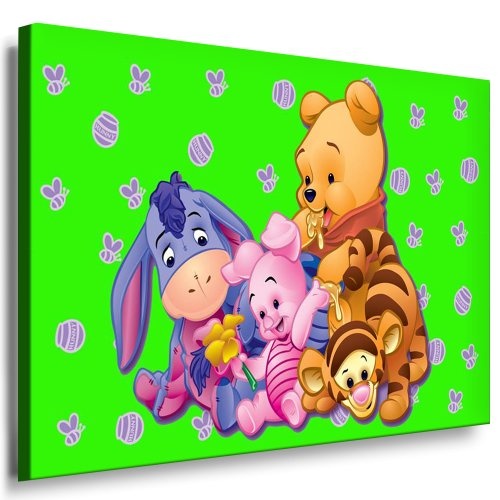 Winnie the Pooh Kinderzimmer Leinwandbild - 100x70cm k. Poster ! Bild fertig auf Keilrahmen ! Pop Art Gemälde Kunstdrucke, Wandbilder, Bilder zur Dekoration - Deko / Top 100 ! Bilder für Kinderzimmer - Babyzimmer