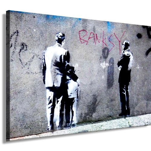 Banksy Kunst auf Leinwand Bild 100x70cm k. Poster ! Bild fertig auf Keilrahmen ! Pop Art Gemälde Kunstdrucke, Wandbilder, Bilder zur Dekoration - Deko / Top 100 "Banksy" Bilder - Graffiti / Street Art Kunstdrucke