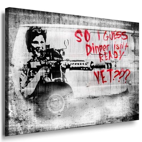 Banksy Kunst auf Leinwand Bild 100x70cm k. Poster ! Bild fertig auf Keilrahmen ! Pop Art Gemälde Kunstdrucke, Wandbilder, Bilder zur Dekoration - Deko / Top 100 "Banksy" Bilder - Graffiti / Street Art Kunstdrucke