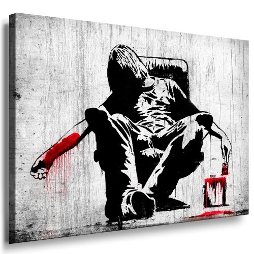 Banksy Kunst auf Leinwand Bild 100x70cm k. Poster ! Bild fertig auf Keilrahmen ! Pop Art Gemälde Kunstdrucke, Wandbilder, Bilder zur Dekoration - Deko / Top 100 "Banksy" Bilder - Graffiti / Street Art Kunstdrucke