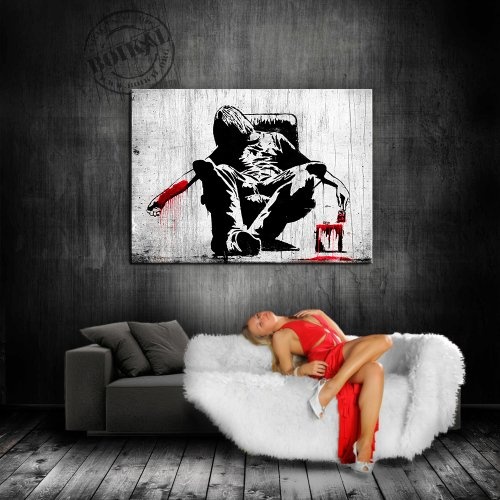 Banksy Kunst auf Leinwand Bild 100x70cm k. Poster ! Bild fertig auf Keilrahmen ! Pop Art Gemälde Kunstdrucke, Wandbilder, Bilder zur Dekoration - Deko / Top 100 "Banksy" Bilder - Graffiti / Street Art Kunstdrucke