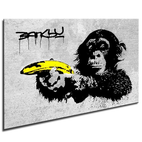 Fotoleinwand24 Bild auf Leinwand Banksy Graffiti Art Monkey Banana / XXL Wandbilder und Kunstdrucke auf Leinwand Bilder fertig gerahmt auf Holzrahmen - GRÖSSE WÄHLBAR !! kein Poster oder Plakat / Günstiger als Ölbild Gemälde / Leinwandbilder, Keilrahmenbi