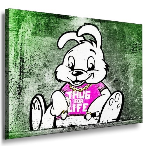 Fotoleinwand24 Bild auf Leinwand Banksy Graffiti Art Banksy thug for life Bunny / XXL Wandbilder und Kunstdrucke auf Leinwand Bilder fertig gerahmt auf Holzrahmen / FARBE UND GRÖSSE WÄHLBAR !! kein Poster oder Plakat / Günstiger als Ölbild Gemälde / Leinw