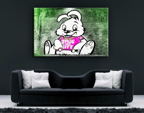 Fotoleinwand24 Bild auf Leinwand Banksy Graffiti Art Banksy thug for life Bunny / XXL Wandbilder und Kunstdrucke auf Leinwand Bilder fertig gerahmt auf Holzrahmen / FARBE UND GRÖSSE WÄHLBAR !! kein Poster oder Plakat / Günstiger als Ölbild Gemälde / Leinw