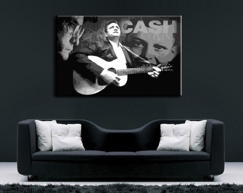 Johnny Cash Leinwand Bild fertig auf Keilrahmen ! Pop Art Gemälde Kunstdrucke, Wandbilder, Bilder zur Dekoration - Deko. Musik Stars Kunstdrucke