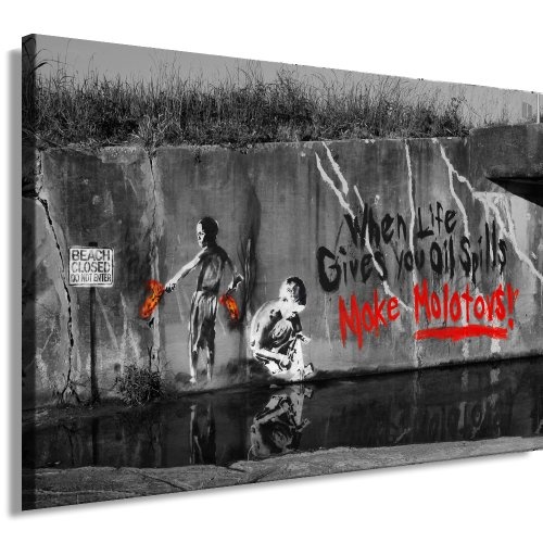 Banksy Graffiti Bild auf Leinwand Bild fertig auf Keilrahmen ! Pop Art Gemälde Kunstdrucke, Wandbilder, Bilder zur Dekoration - Deko / Top 100 "Banksy" Modern Bilder