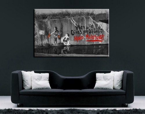 Banksy Graffiti Bild auf Leinwand Bild fertig auf Keilrahmen ! Pop Art Gemälde Kunstdrucke, Wandbilder, Bilder zur Dekoration - Deko / Top 100 "Banksy" Modern Bilder