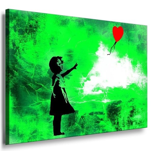 Fotoleinwand24 Bild auf Leinwand Banksy Graffiti Art / Wandbilder und Kunstdrucke auf Leinwand Bilder fertig gerahmt auf Holzrahmen / FARBE UND GRÖSSE WÄHLBAR !! kein Poster oder Plakat / Günstiger als Ölbild Gemälde / Leinwandbilder (1 Bild Grün - 150x10