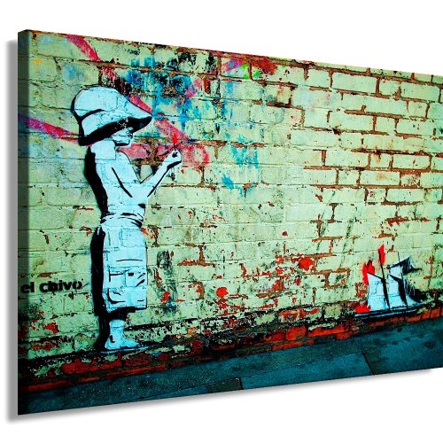 Banksy Kunst auf Leinwand Bild 100x70cm k. Poster ! Bild fertig auf Keilrahmen ! Pop Art Gemälde Kunstdrucke, Wandbilder, Bilder zur Dekoration - Deko / Top 100 "Banksy" Bilder - Graffiti / Street Art Kunstdrucke