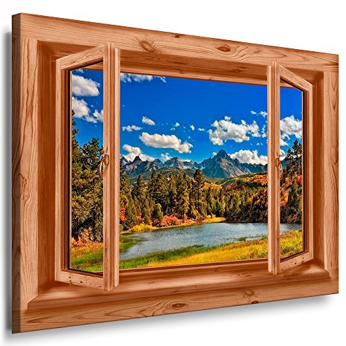 Bild auf Keilrahmen - Fensterblick See und Berge - Fotoleinwand24 / AA0236 / Holz / 120x80 cm