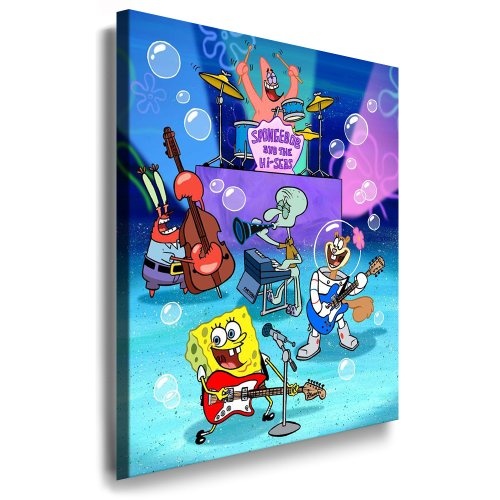 Spongebob Schwammkopf Kinderzimmer Bild - 100x70cm k. Poster ! Bild fertig auf Keilrahmen ! Pop Art Gemälde Kunstdrucke, Wandbilder, Bilder zur Dekoration - Deko / Bilder für Kinderzimmer - Babyzimmer