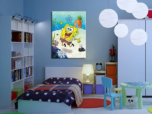 Spongebob - Schwammkopf Kinderzimmer_Bild - 100x70cm k. Poster ! Bild fertig auf Keilrahmen ! Pop Art Gemälde Kunstdrucke, Wandbilder, Bilder zur Dekoration - Deko / Bilder für Kinderzimmer - Babyzimmer