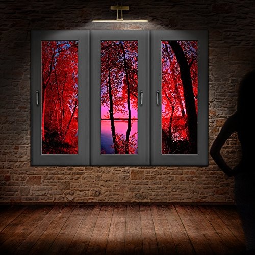 Bild auf Leinwand - Fensterblick Rote Bäume am Wasser - Fotoleinwand24 / AA0358 / Schwarz / 120x80 cm