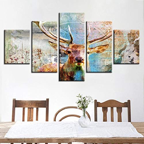 CYZSH Leinwand Wandkunst Bilder Home Decor 5 Stücke Abstrakte Tier Elch Malerei Druckt Graffiti Deer Poster Modulares Wohnzimmer