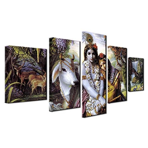 CYZSH Leinwand Hd Drucke Wohnzimmer Bilder 5 Stücke Indien Mythos Krishna Vishnu Malerei Wandkunst Tier Poster Wohnkultur