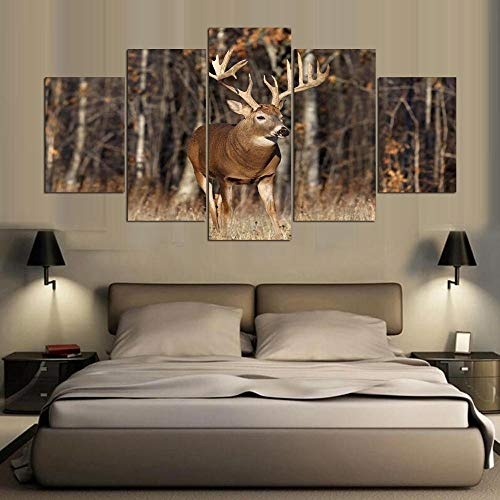 CYZSH Leinwand Wandkunst Leinwand Malerei Landschaft Wandbilder Für Wohnzimmer Hd Drucken 5 Panel Modular Bilder Tier Deer