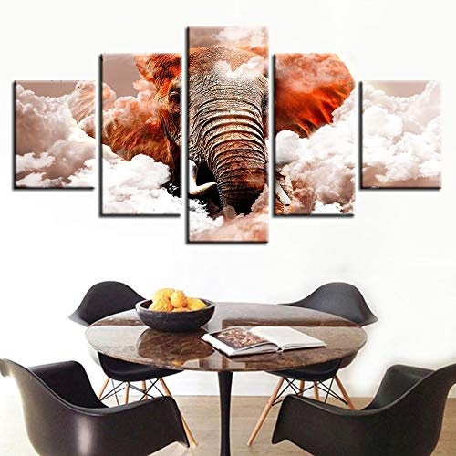 CYZSH Leinwand Bilder Für Wohnzimmer Wandkunst 5 Stücke Elefant Wolke Gemälde Modular Hd Druckt Tier Abstrakte Poster Wohnkultur