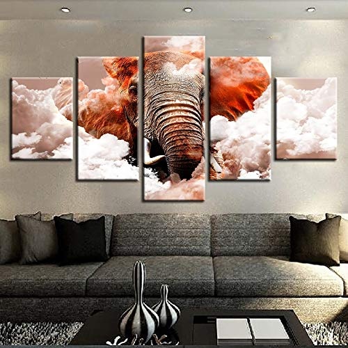 CYZSH Leinwand Bilder Für Wohnzimmer Wandkunst 5 Stücke Elefant Wolke Gemälde Modular Hd Druckt Tier Abstrakte Poster Wohnkultur