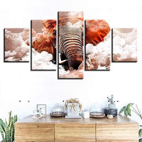 CYZSH Leinwand Bilder Für Wohnzimmer Wandkunst 5 Stücke Elefant Wolke Gemälde Modular Hd Druckt Tier Abstrakte Poster Wohnkultur