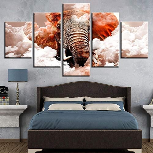 CYZSH Leinwand Bilder Für Wohnzimmer Wandkunst 5 Stücke Elefant Wolke Gemälde Modular Hd Druckt Tier Abstrakte Poster Wohnkultur