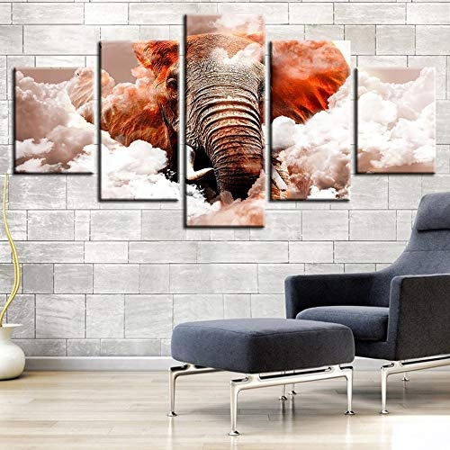 CYZSH Leinwand Bilder Für Wohnzimmer Wandkunst 5 Stücke Elefant Wolke Gemälde Modular Hd Druckt Tier Abstrakte Poster Wohnkultur