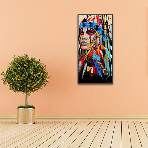 VNEIRW Bild auf Leinwand Hochkant, Bunt Leinwandbilder, Abstraktes Ölgemälde Stil, Art Bilder Wandbild, Indische Frau, Wandbilder Wohnzimmer Wohnung Deko Kunstdrucke, Kein Rahmen (L:40x80 cm)