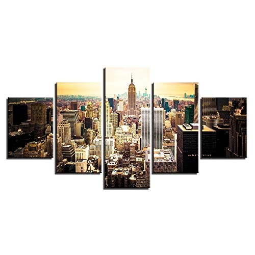 CYZSH Wandkunst Leinwand Bilder Modulare Wohnkultur 5 Stücke New York City Gebäude Luftbild Gemälde Hd Gedruckt Landschaft Poster