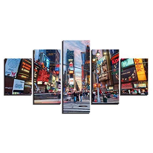 CYZSH Leinwand Poster Wandkunst Hd Gedruckt Bilder 5 Stücke Blühende Times Square New York City Straßen Malerei Modulare Wohnkultur