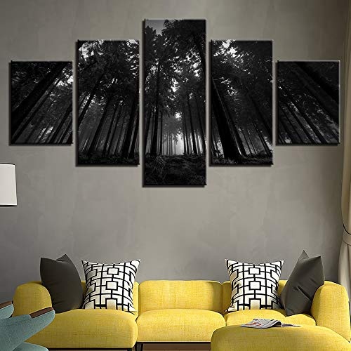 CYZSH Leinwand Bilder Home Decor Für Wohnzimmer Hd Drucke Poster 5 Stücke Schwarzwald Bäume Landschaftsbilder Wandkunst