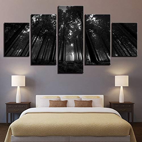 CYZSH Leinwand Bilder Home Decor Für Wohnzimmer Hd Drucke Poster 5 Stücke Schwarzwald Bäume Landschaftsbilder Wandkunst