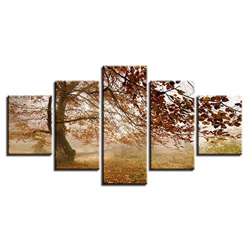 CYZSH Leinwand Hd Drucke Bilder Wohnzimmer Wandkunst 5 Stücke Herbst Woods Baum Gemälde Modulare Landschaft Poster Wohnkultur