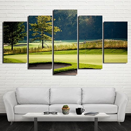 CYZSH Wandkunst Bilder Home Decor Leinwand Hd Gedruckt 5 Stücke Golfplatz Gras Land Baum Malerei Für Wohnzimmer Poster